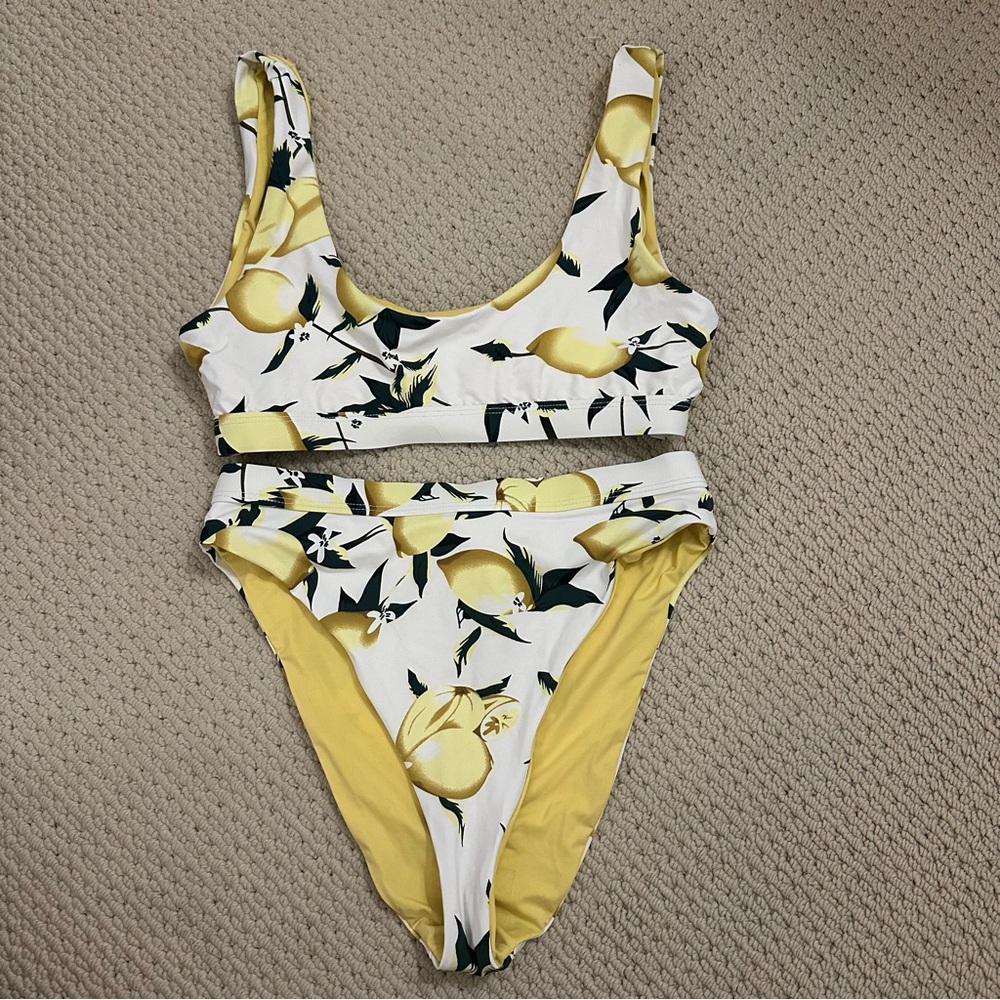 Hot Miami Styles High Waist Lemon Print Bikini sz M